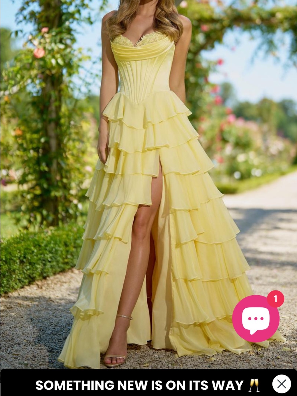 Sherri Hill Candy Pink Basque Waist Corset Ruffle Dress